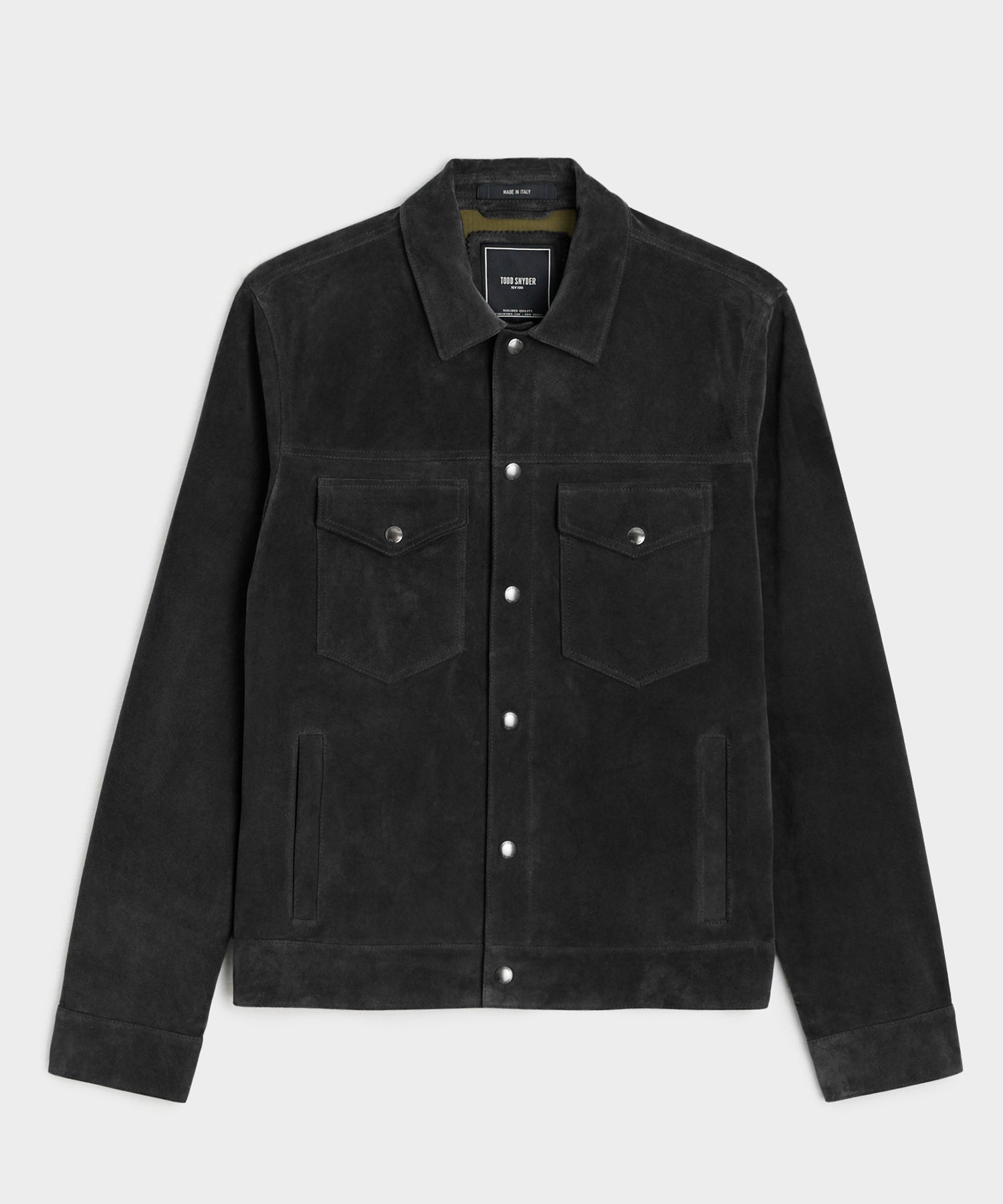 Todd Snyder Italian Suede Snap Dylan Jacket in Black Black