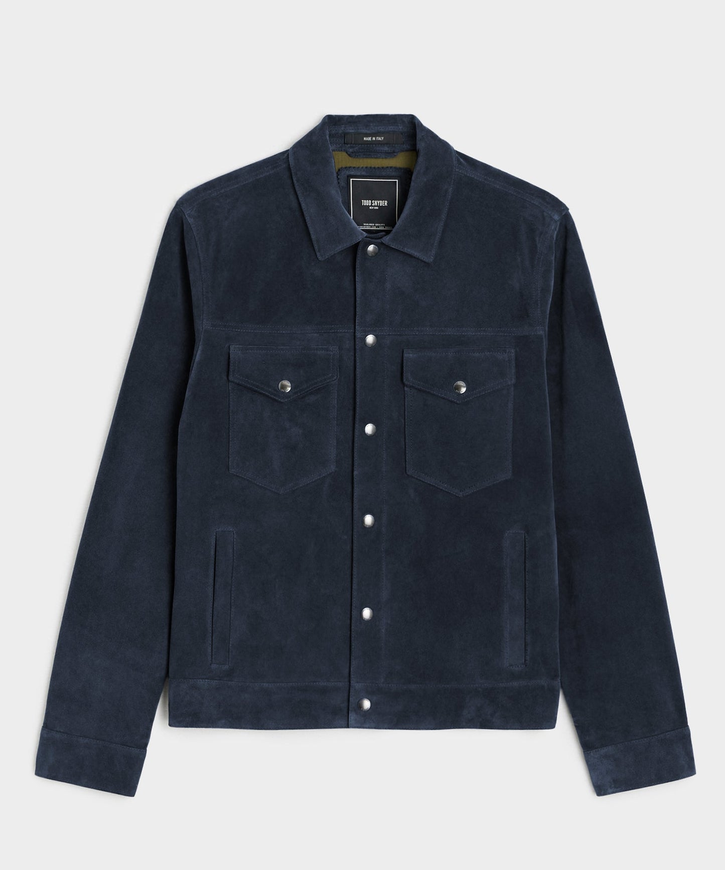 Todd Snyder Italian Suede Snap Dylan Jacket in Navy Navy