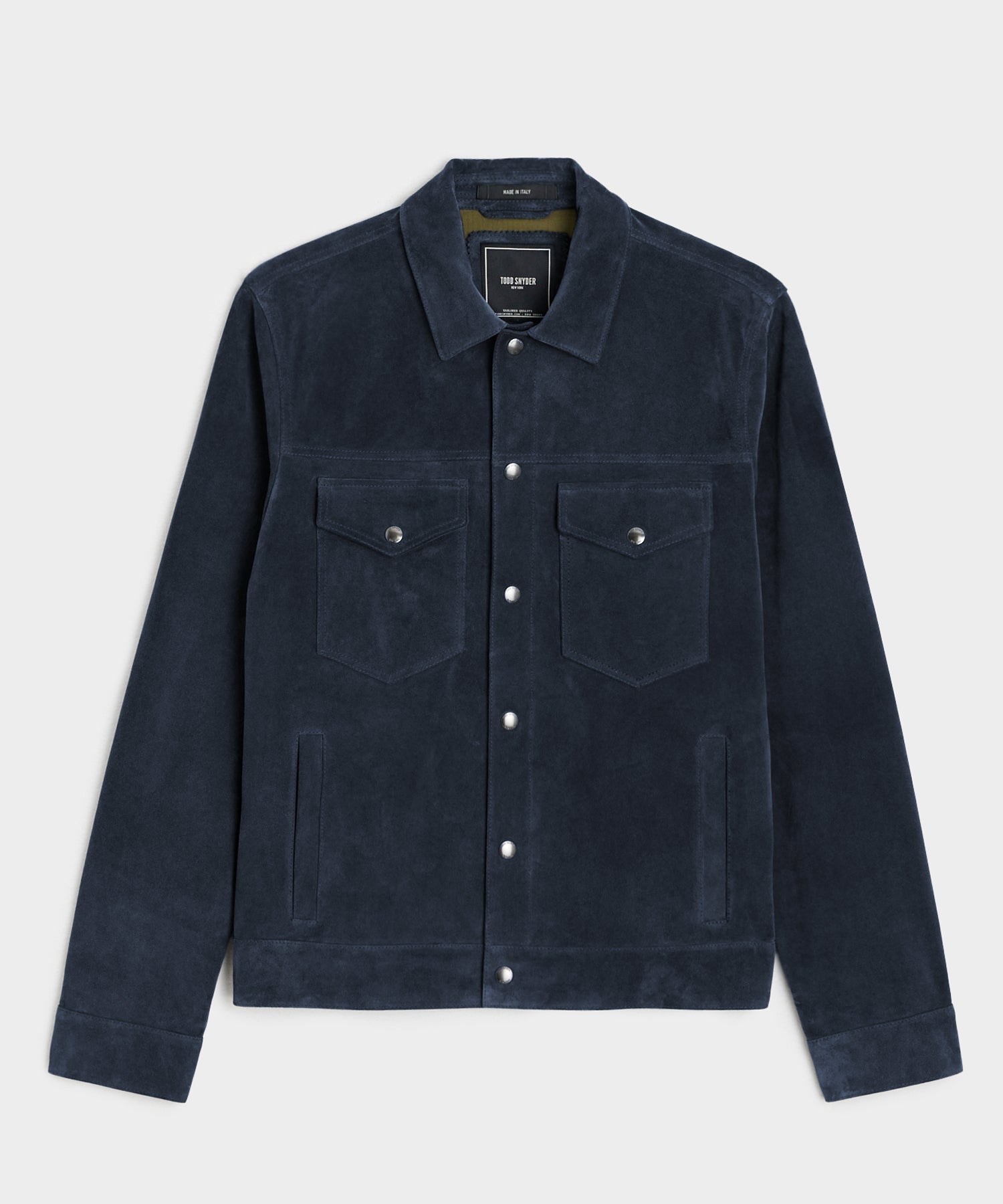 Todd Snyder Italian Suede Snap Dylan Jacket in Navy Navy