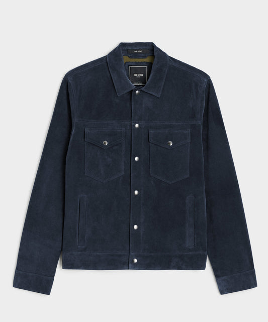 Todd Snyder Italian Suede Snap Dylan Jacket in Navy Navy