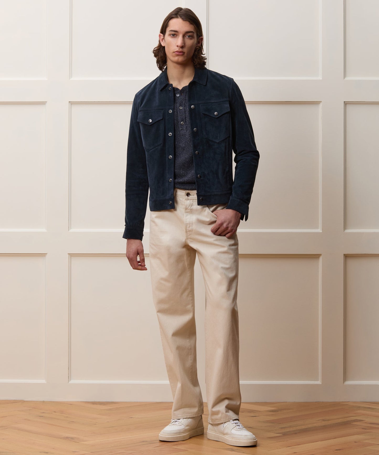 Todd Snyder Italian Suede Snap Dylan Jacket in Navy Navy