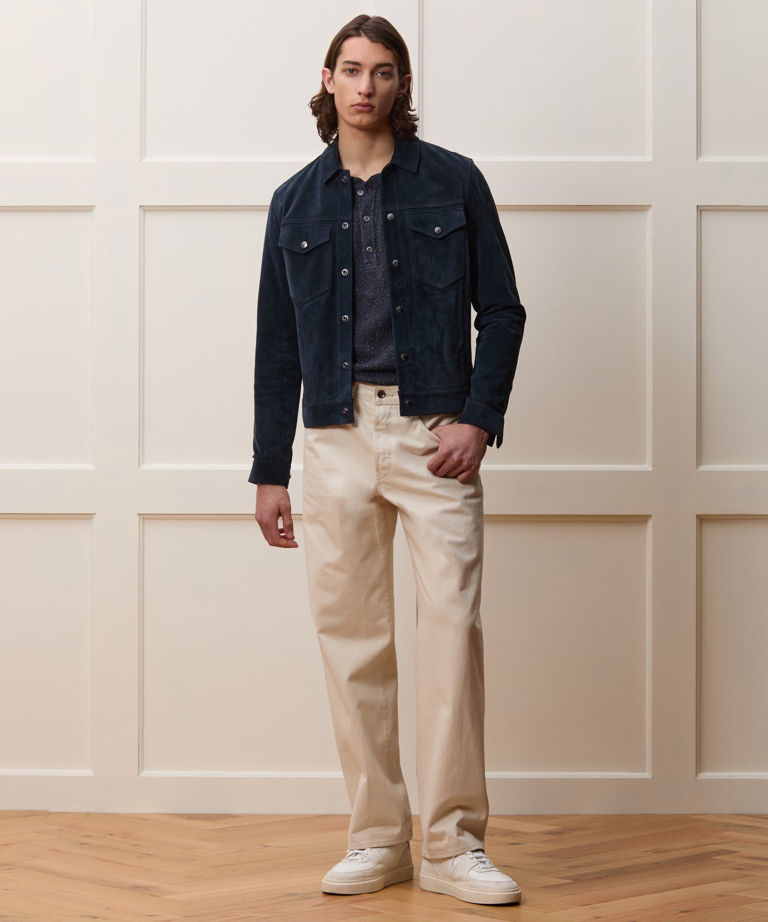 Todd Snyder Italian Suede Snap Dylan Jacket in Navy Navy
