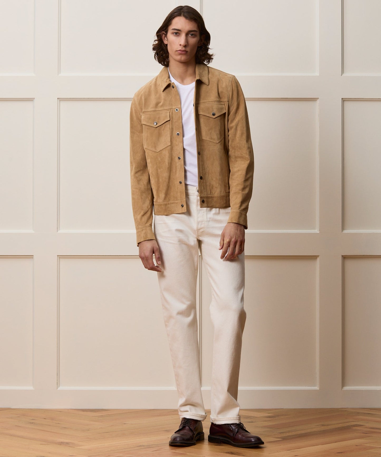 Todd Snyder Italian Suede Snap Dylan Jacket in Cappuccino Cappuccino