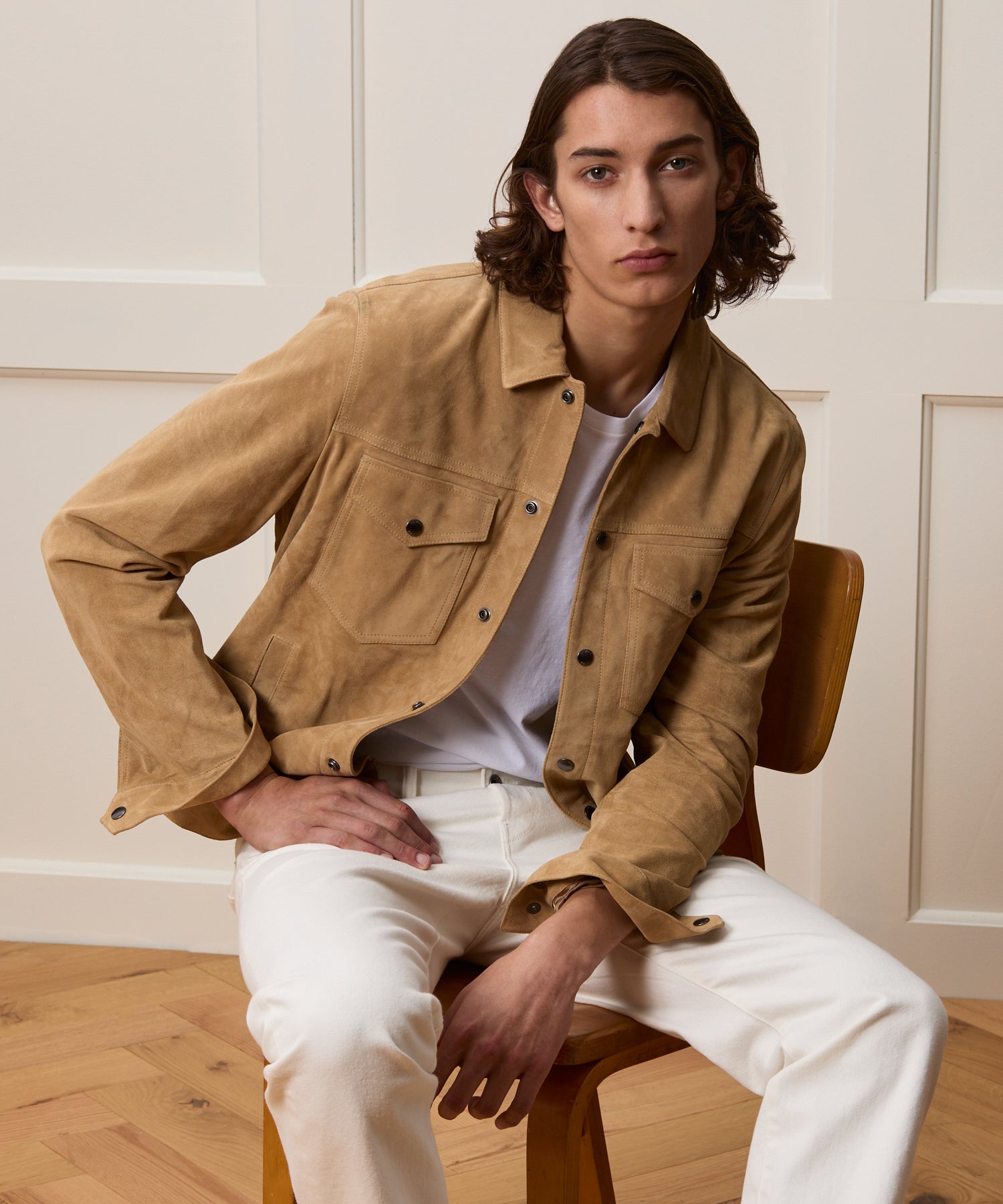 Todd Snyder Italian Suede Snap Dylan Jacket in Cappuccino Cappuccino
