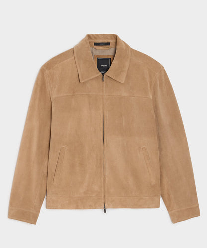 Todd Snyder Italian Suede Driving Jacket in Taupe Khaki