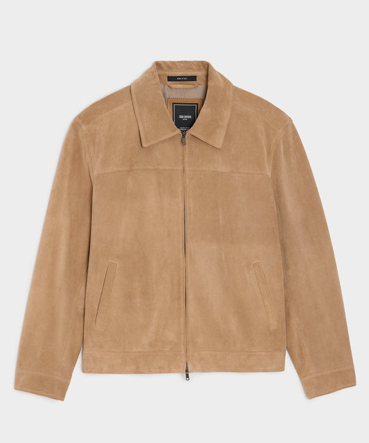 Todd Snyder Italian Suede Driving Jacket in Taupe Khaki
