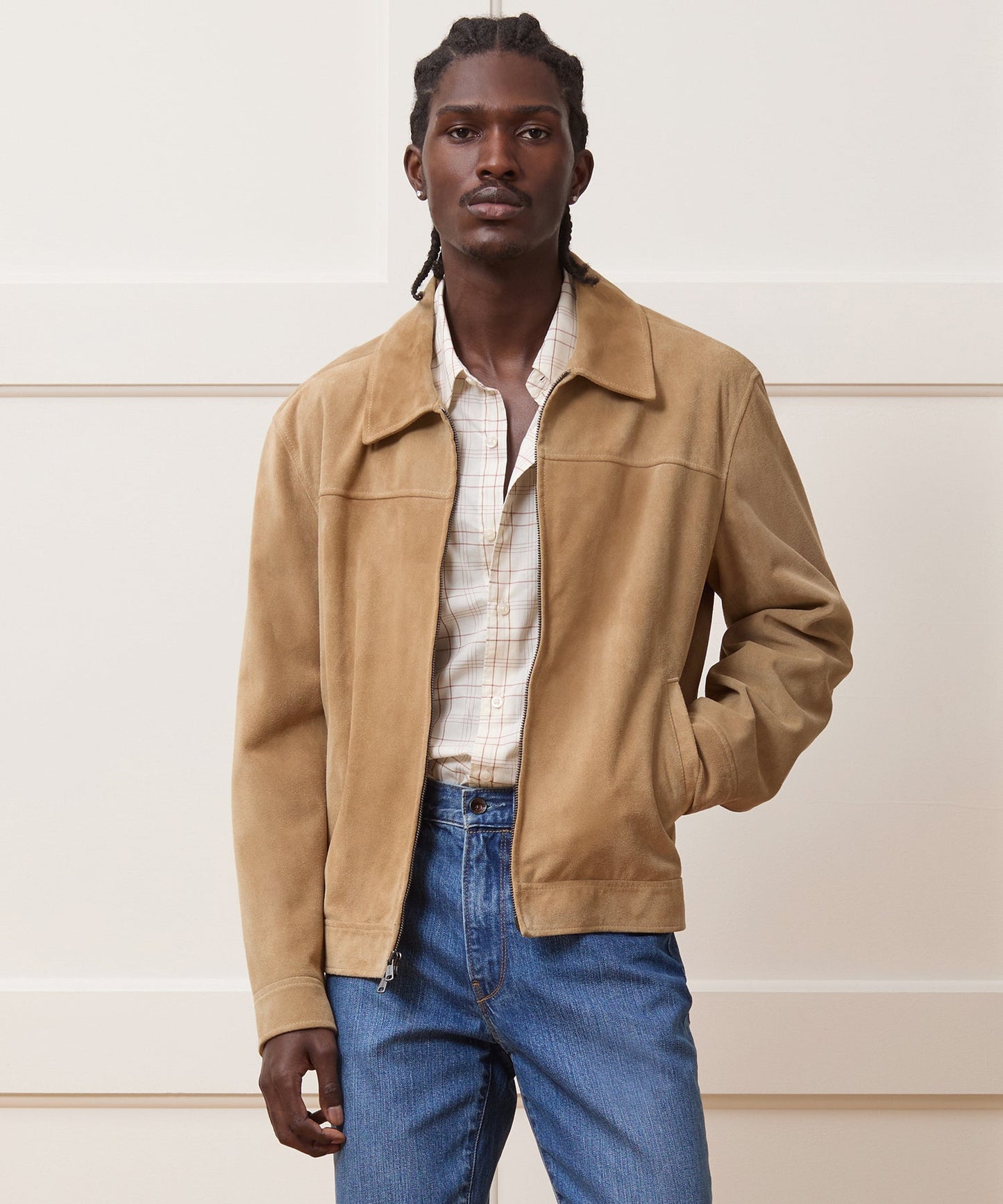 Todd Snyder Italian Suede Driving Jacket in Taupe Khaki