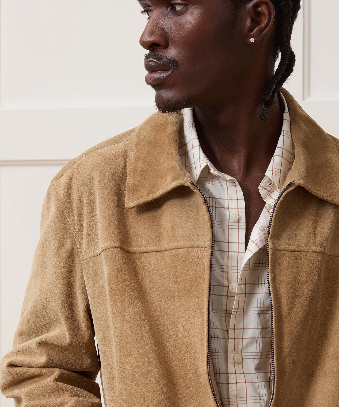 Todd Snyder Italian Suede Driving Jacket in Taupe Khaki