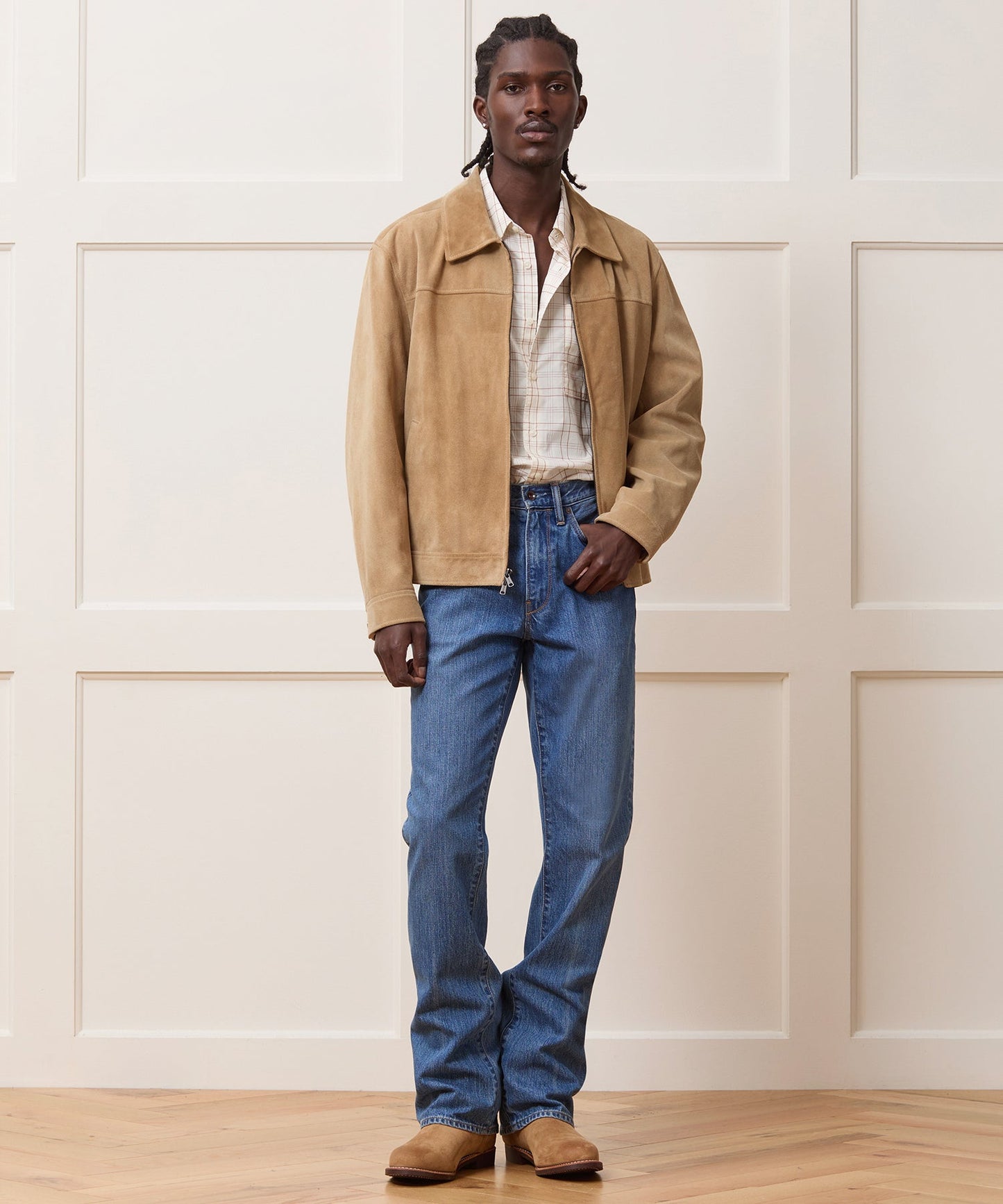 Todd Snyder Italian Suede Driving Jacket in Taupe Khaki