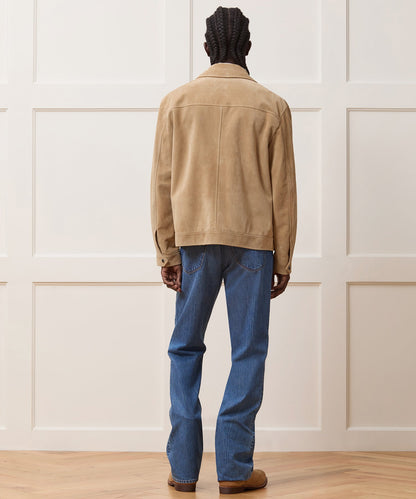 Todd Snyder Italian Suede Driving Jacket in Taupe Khaki