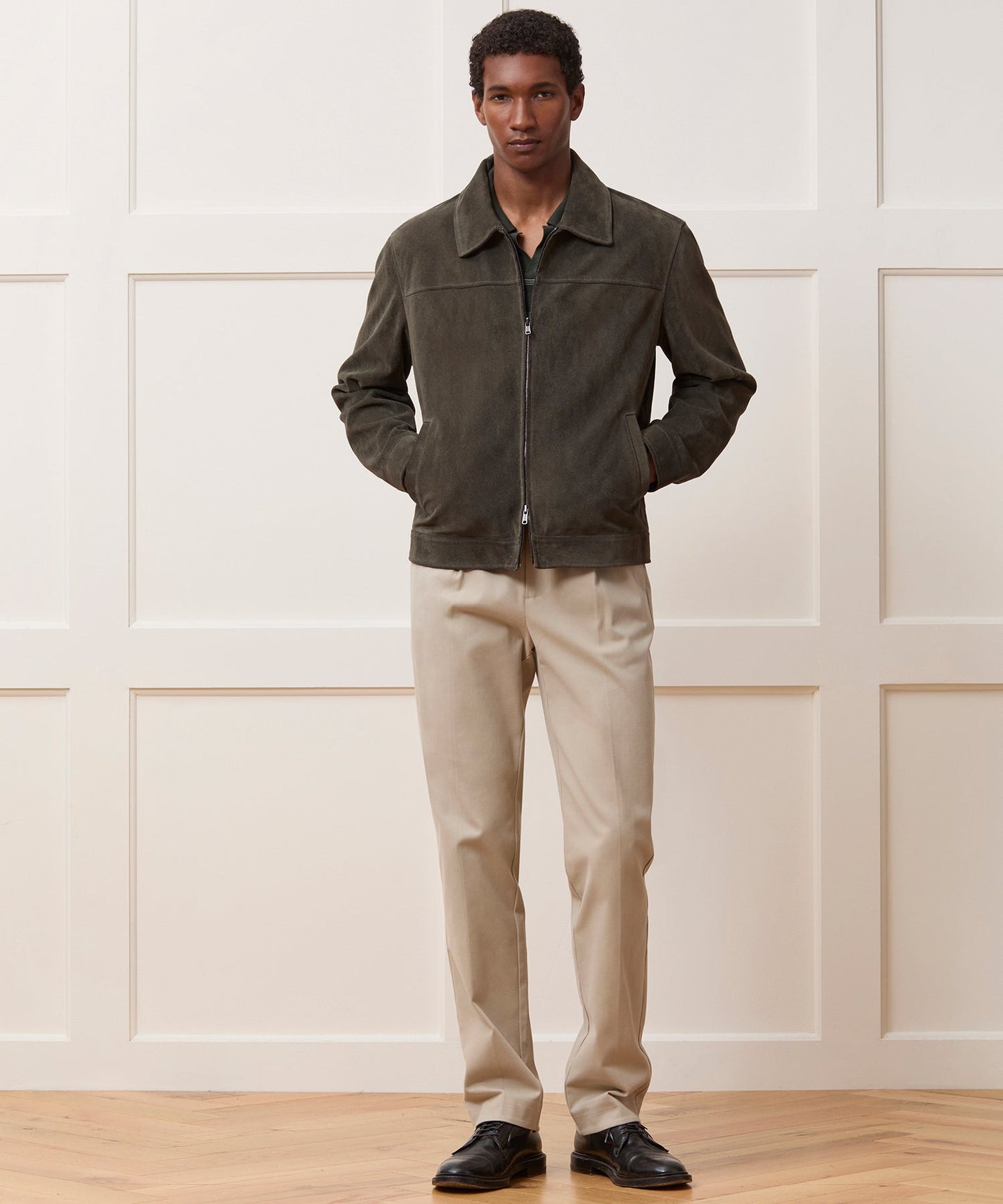 Todd Snyder Italian Suede Driving Jacket in Dark Moss Dark Moss
