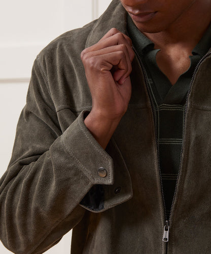 Todd Snyder Italian Suede Driving Jacket in Dark Moss Dark Moss