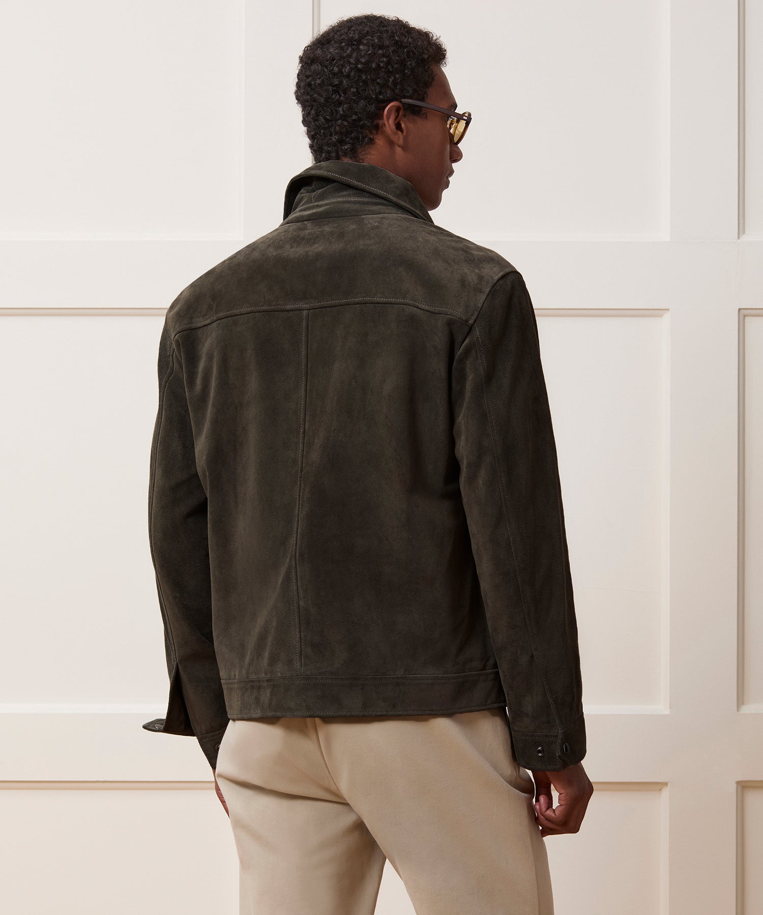 Todd Snyder Italian Suede Driving Jacket in Dark Moss Dark Moss