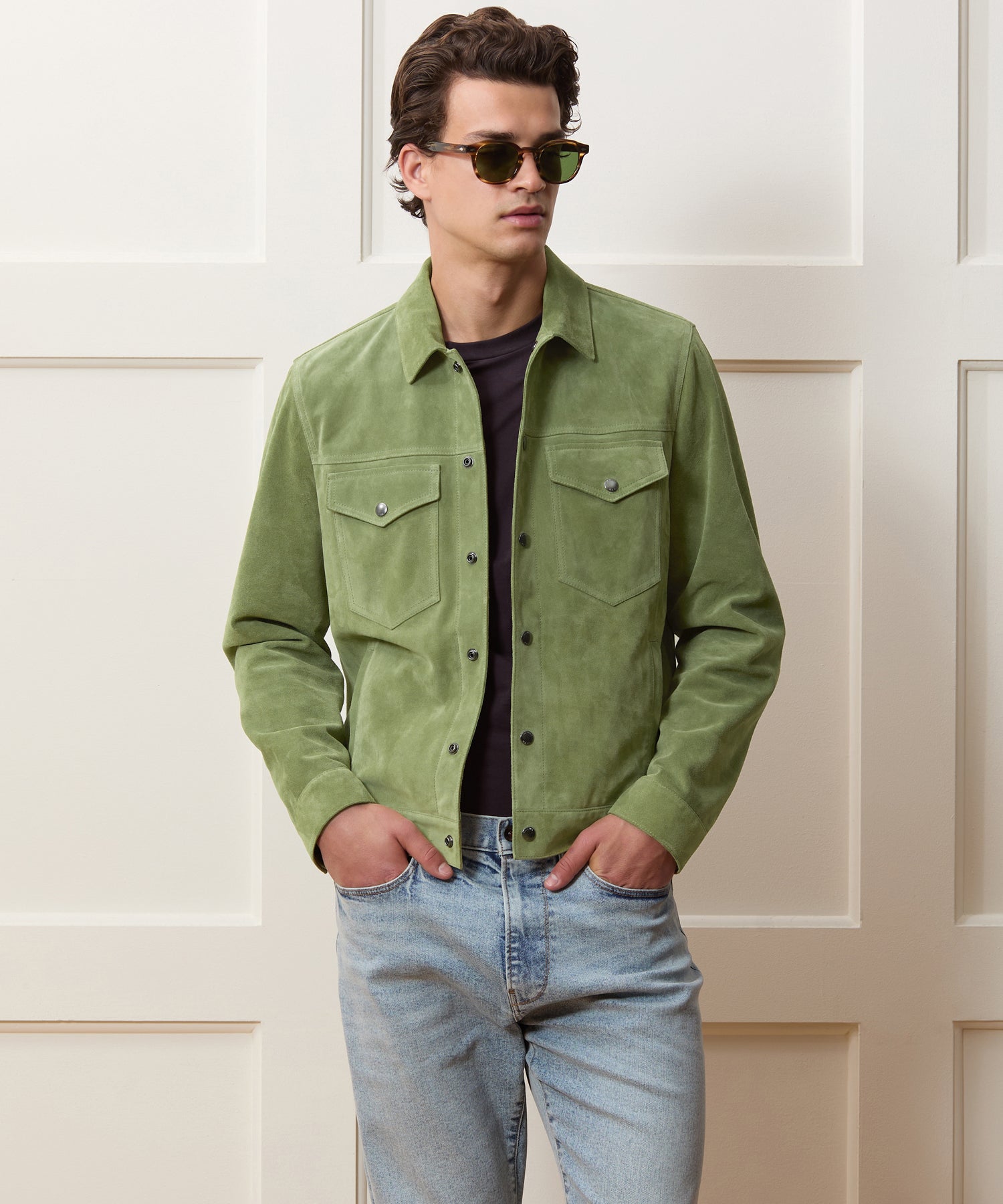 Todd Snyder Italian Suede Dylan Jacket in Desert Sage Desert Sage