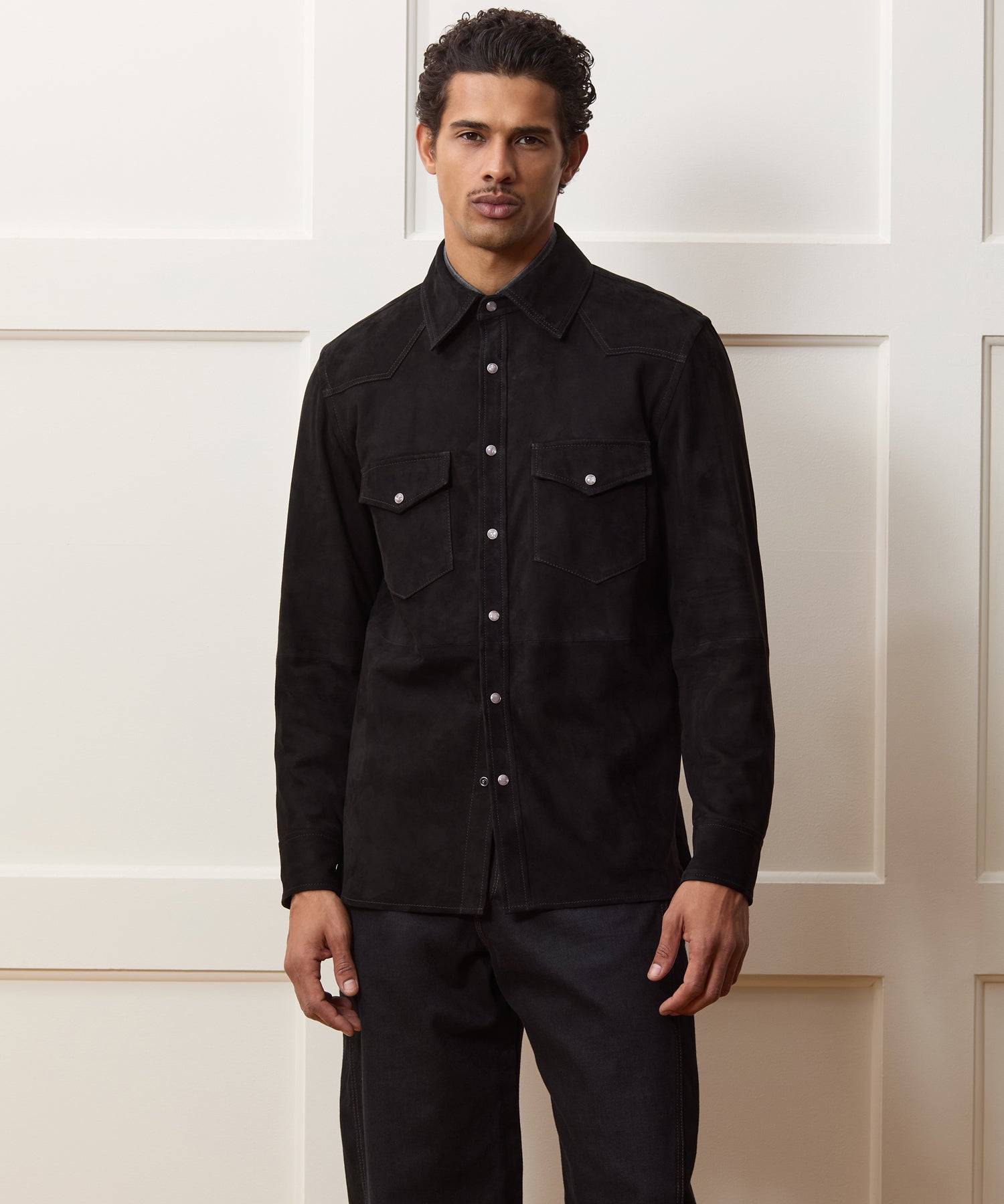 Todd Snyder Italian Suede Western Jacket in Black Black