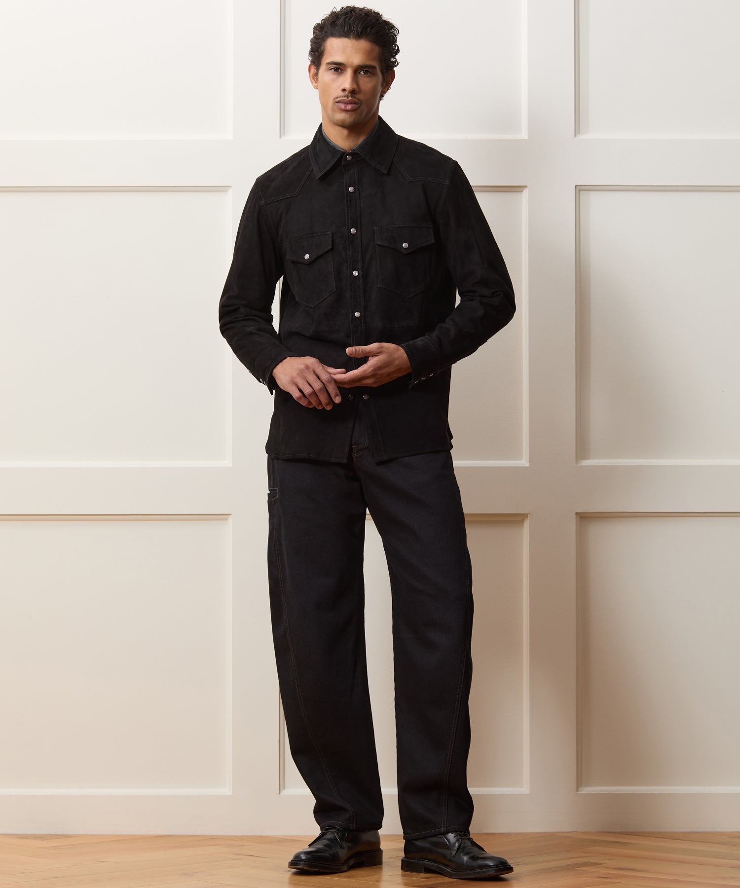 Todd Snyder Italian Suede Western Jacket in Black Black