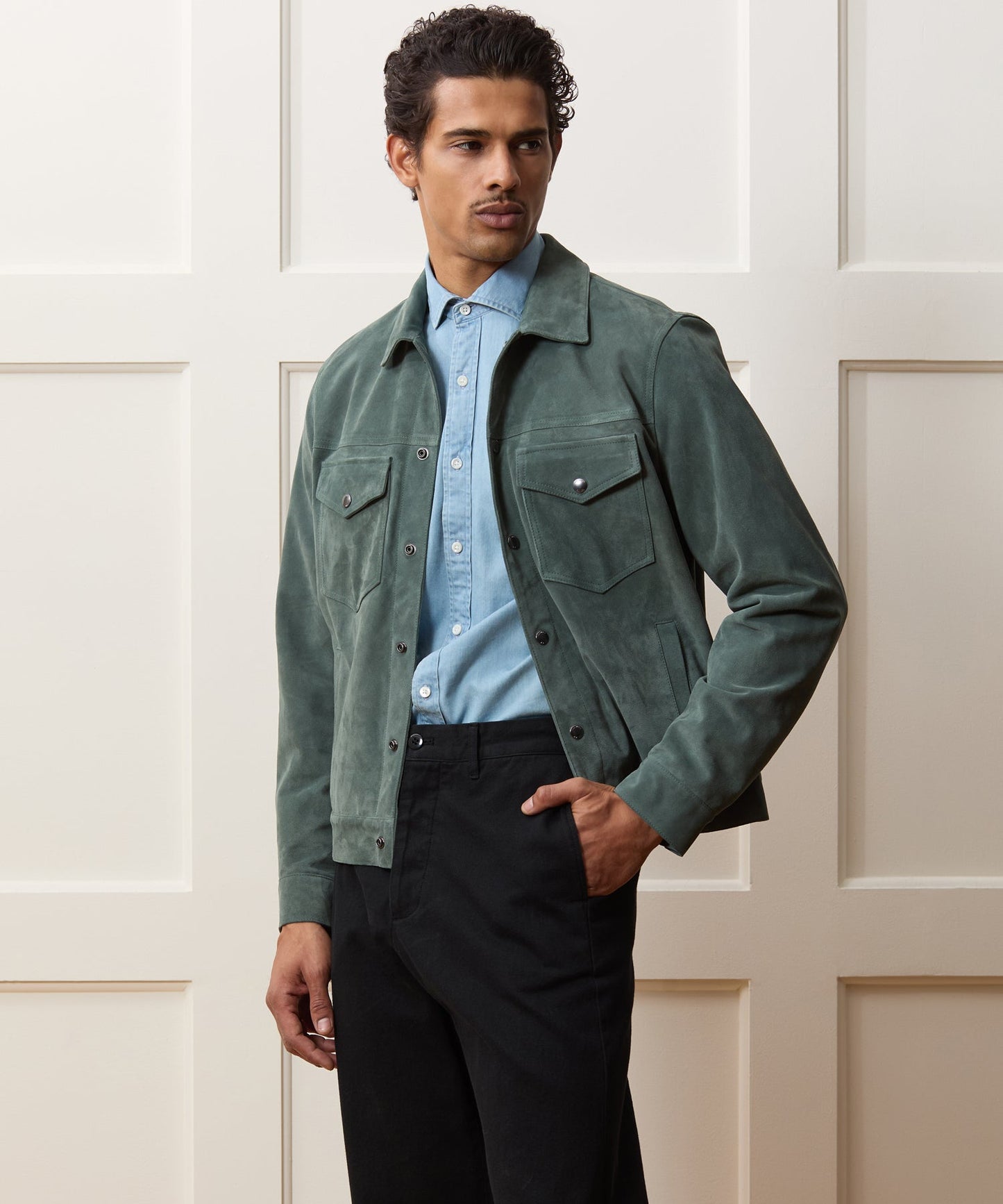 Todd Snyder Italian Suede Dylan Jacket in Aloe Aloe
