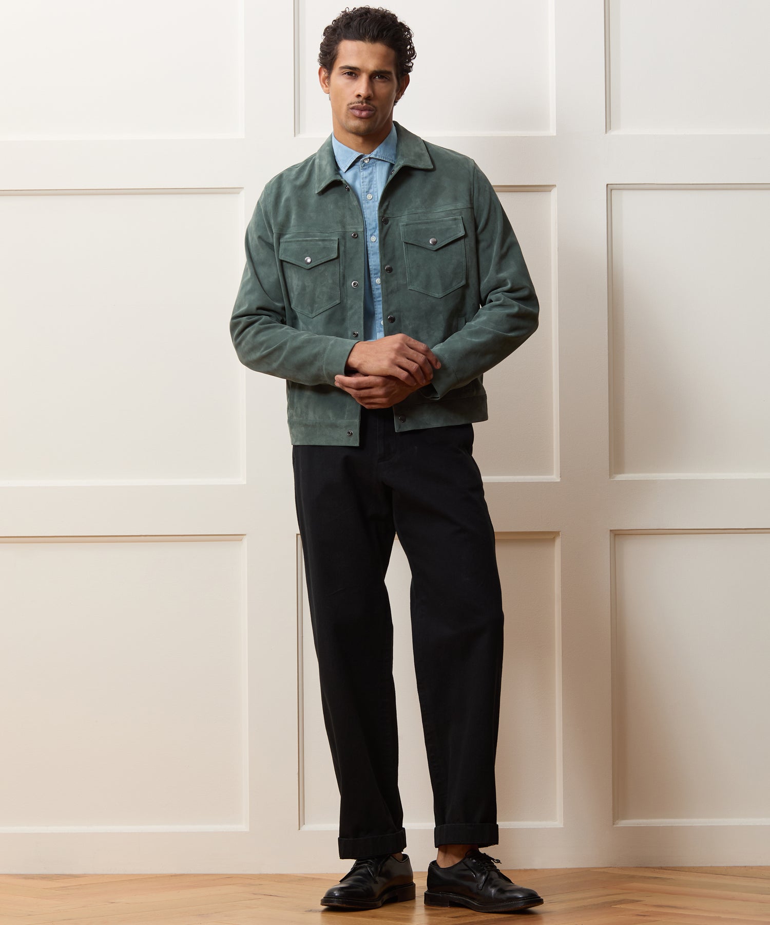 Todd Snyder Italian Suede Dylan Jacket in Aloe Aloe