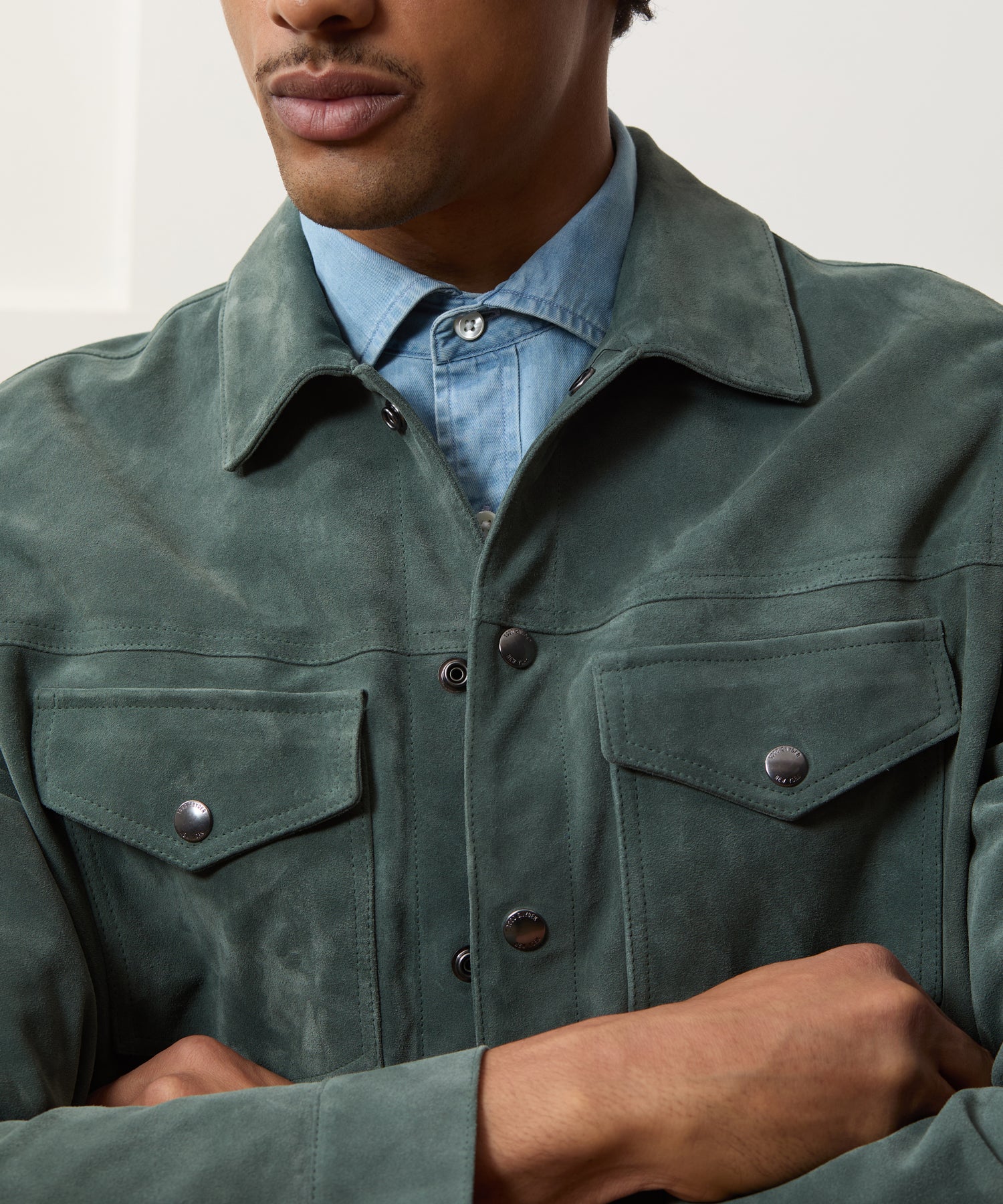 Todd Snyder Italian Suede Dylan Jacket in Aloe Aloe