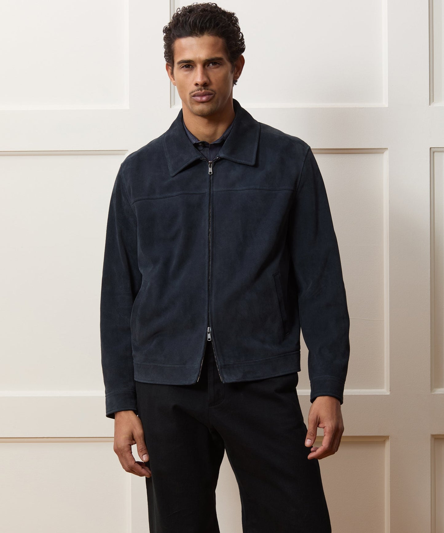 Todd Snyder Italian Suede Driving Jacket in Classic Navy Classic Navy
