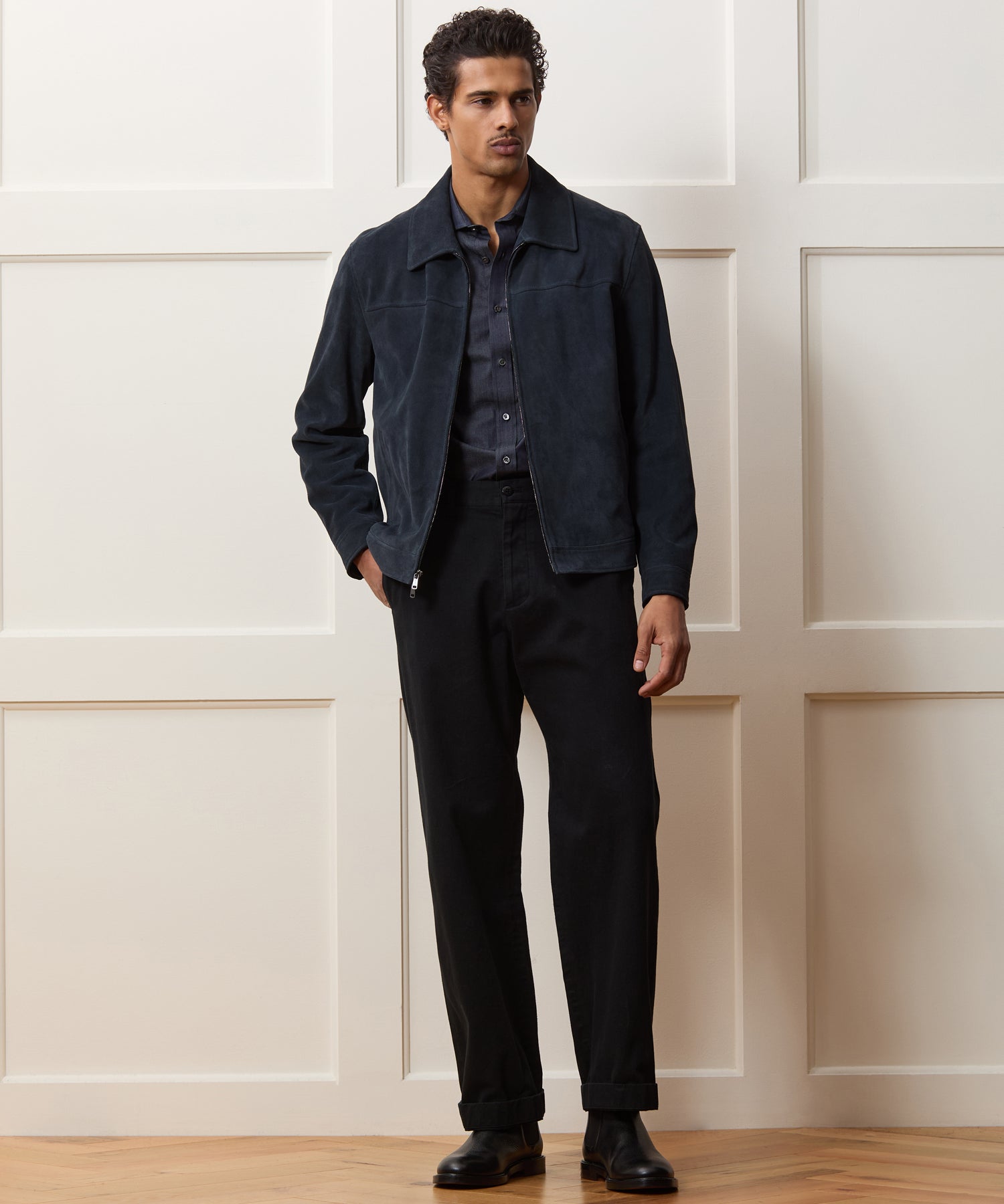 Todd Snyder Italian Suede Driving Jacket in Classic Navy Classic Navy