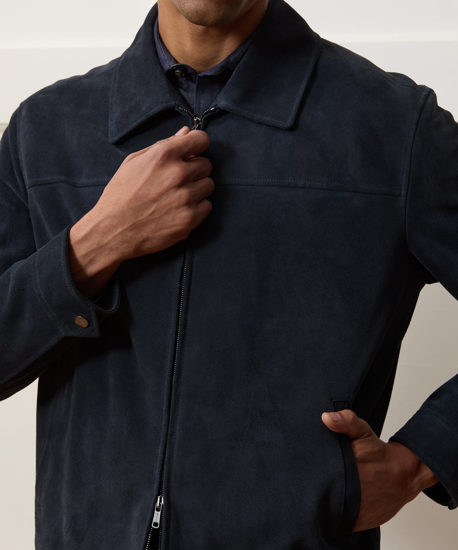 Todd Snyder Italian Suede Driving Jacket in Classic Navy Classic Navy