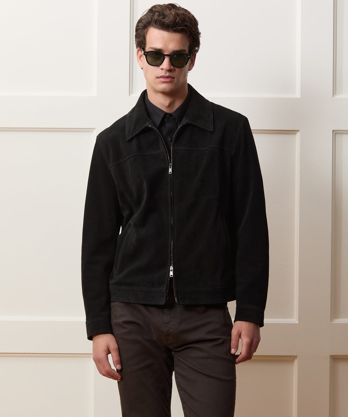 Todd Snyder Italian Suede Driving Jacket in Faded Black Black