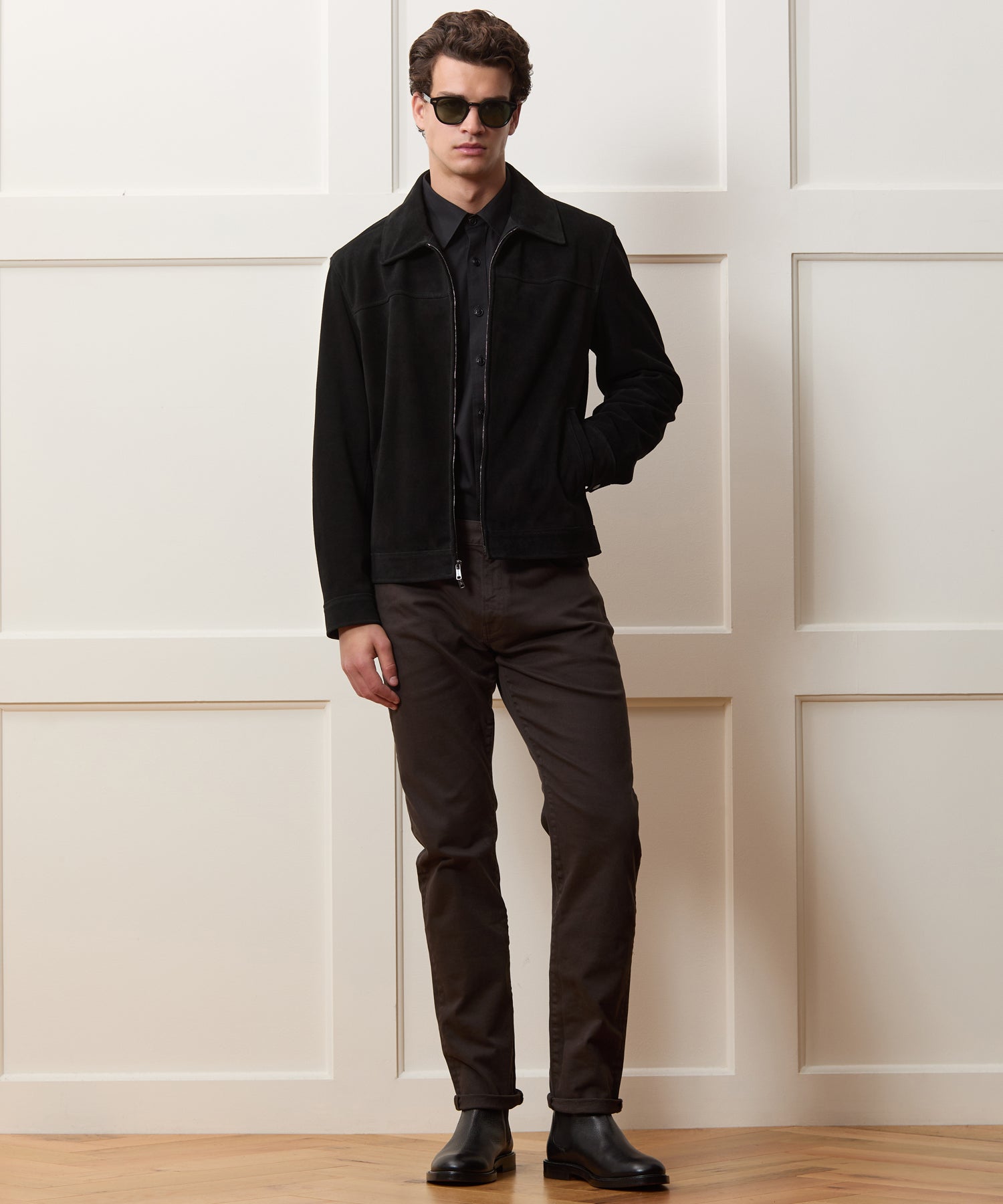 Todd Snyder Italian Suede Driving Jacket in Faded Black Black