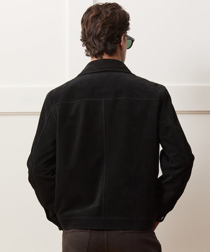 Todd Snyder Italian Suede Driving Jacket in Faded Black Black