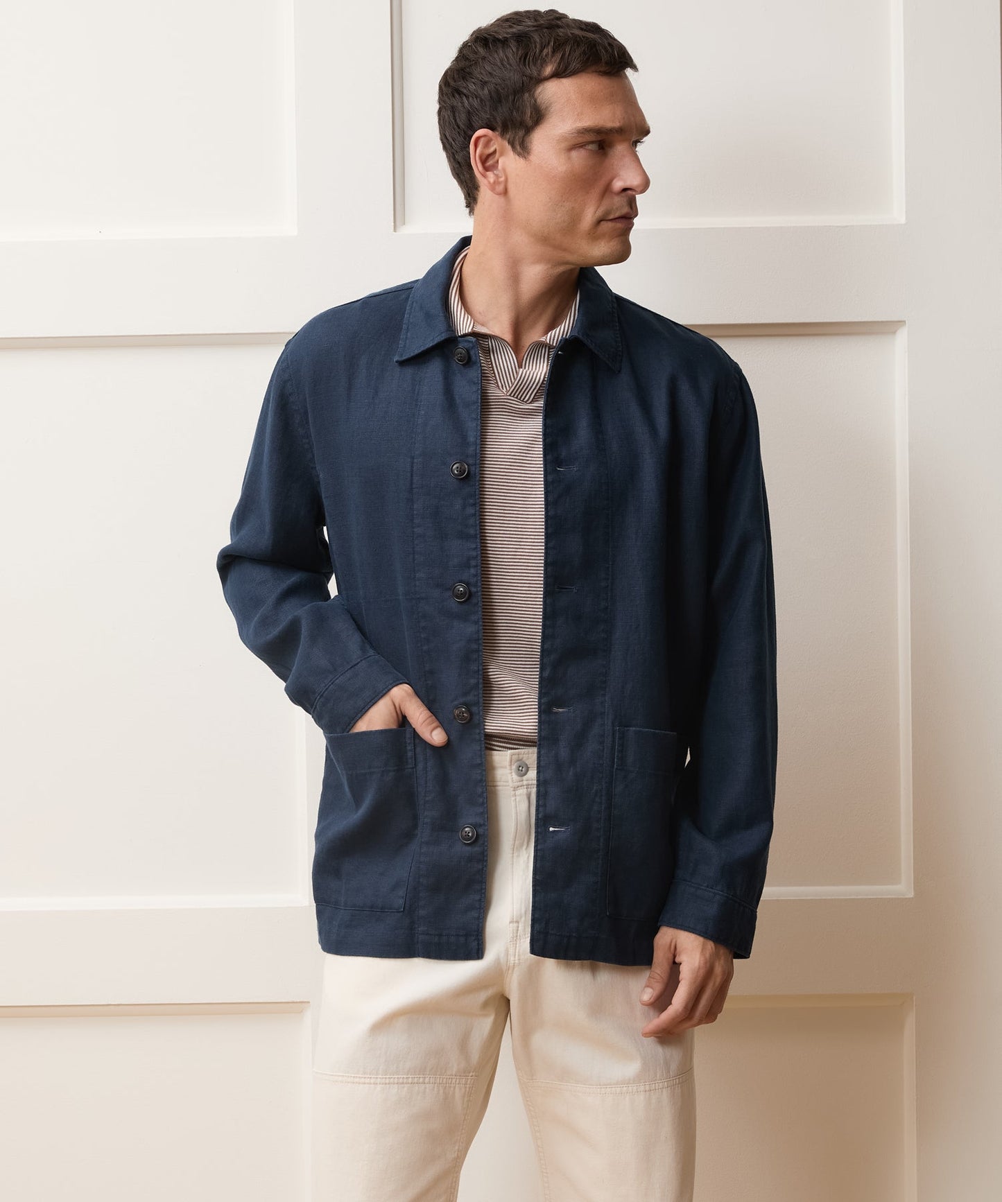 Todd Snyder Linen Chore Coat in Navy Navy