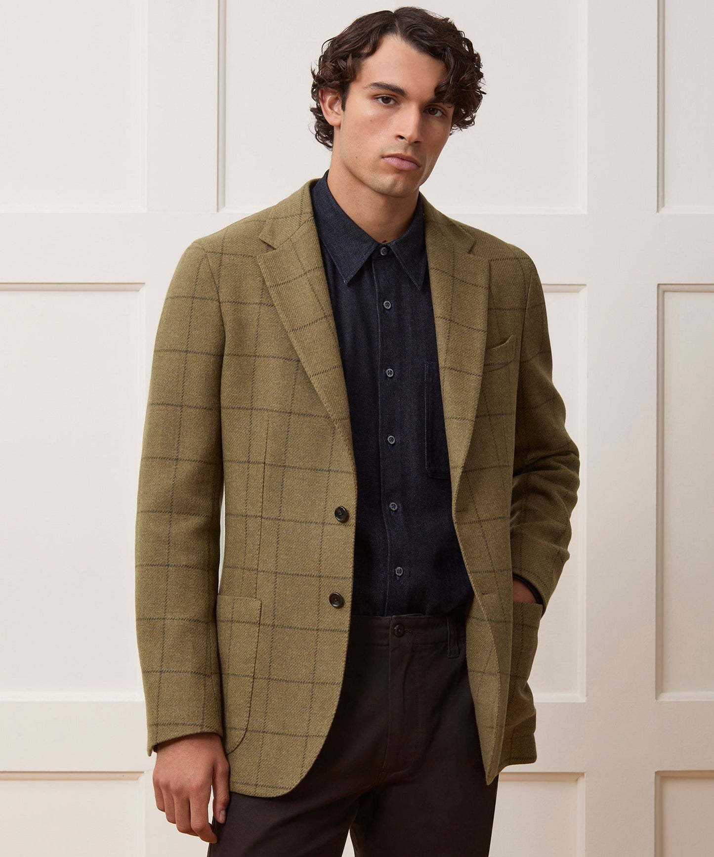 Todd Snyder Italian Wool Sport Coat in Olive Windowpane Olive