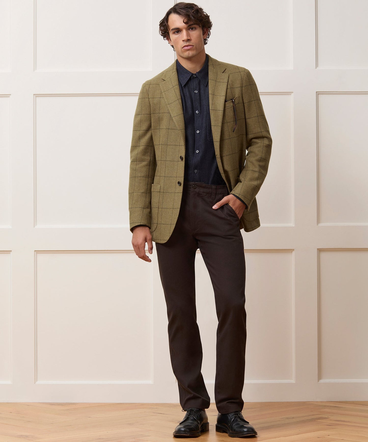 Todd Snyder Italian Wool Sport Coat in Olive Windowpane Olive
