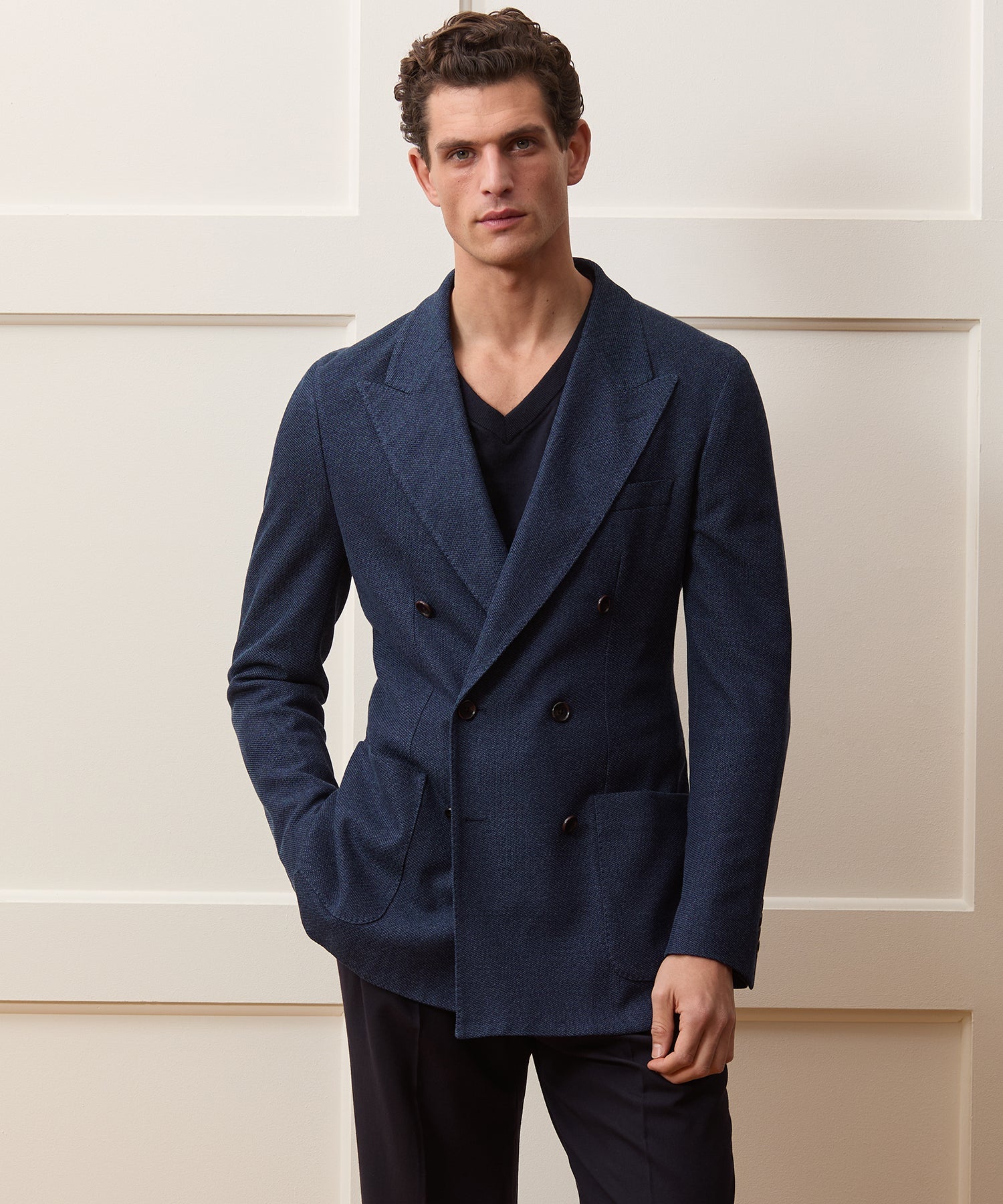 Todd Snyder Double-Breasted Knit Pique Sport Coat in Blue Blue