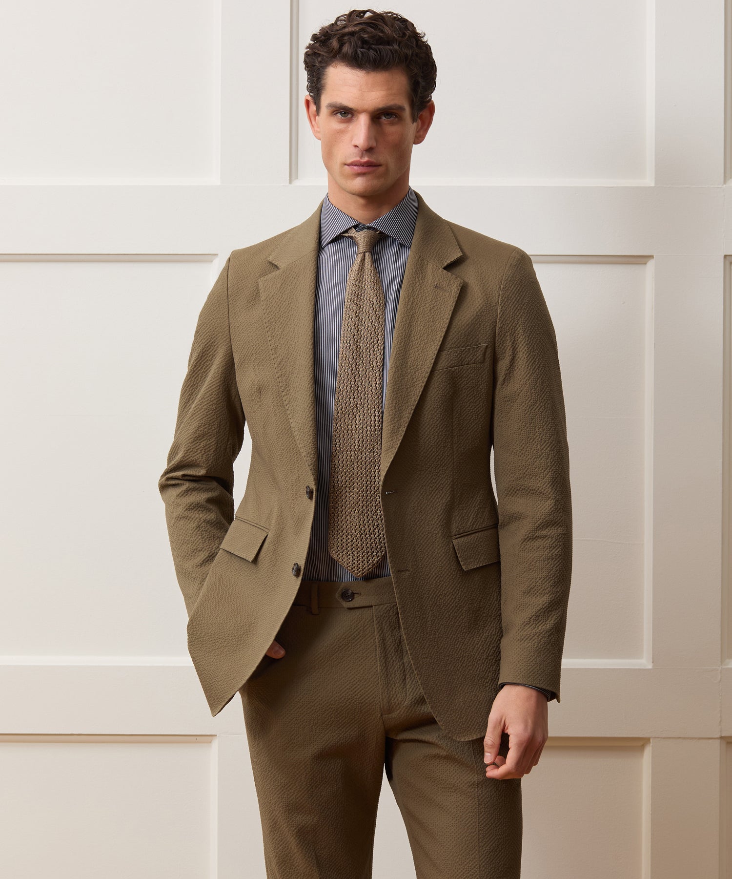Todd Snyder Italian Seersucker Sutton Jacket in Tan Tan