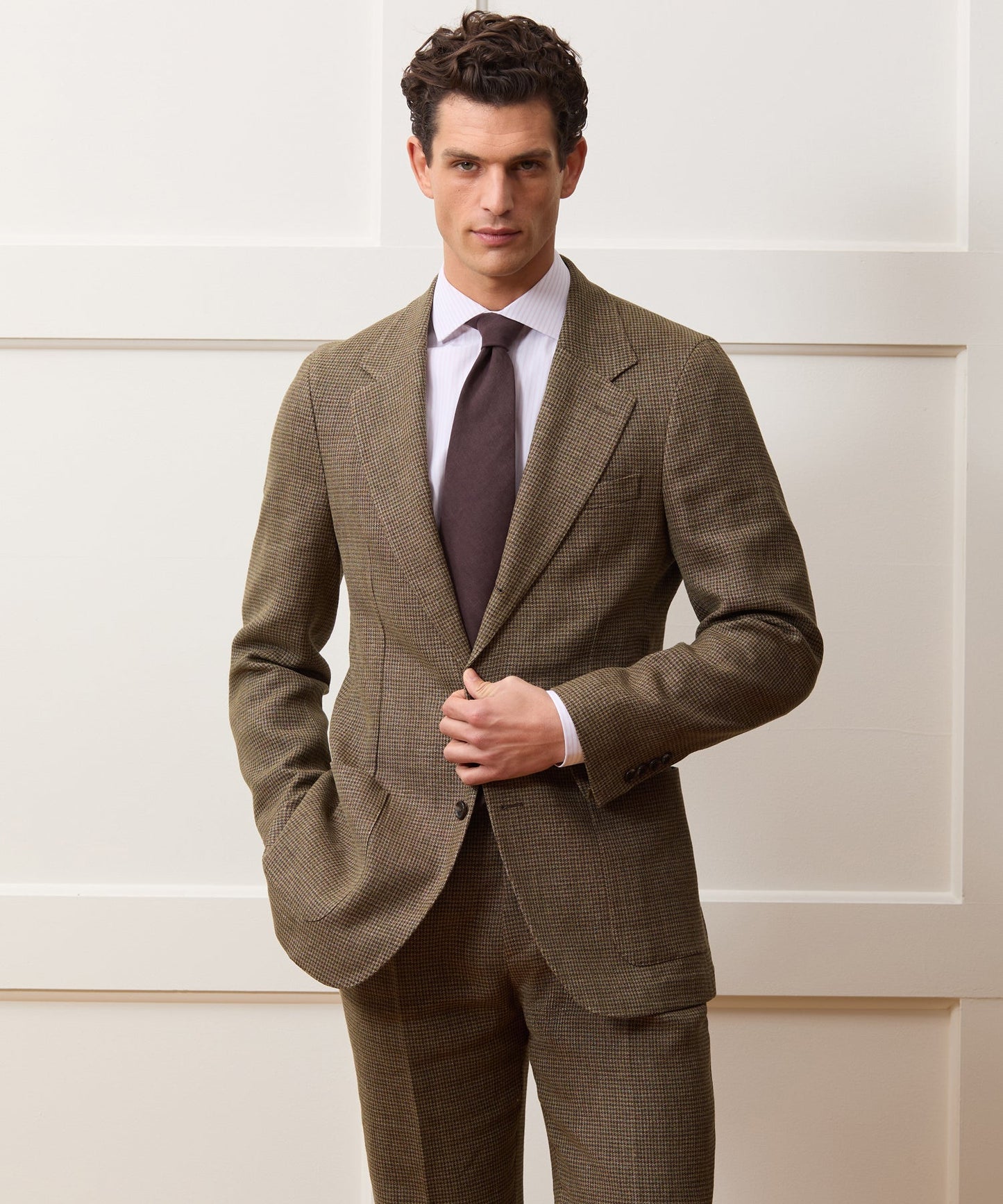 Todd Snyder Italian Linen Houndstooth Madison Jacket in Tan Houndstooth Tan