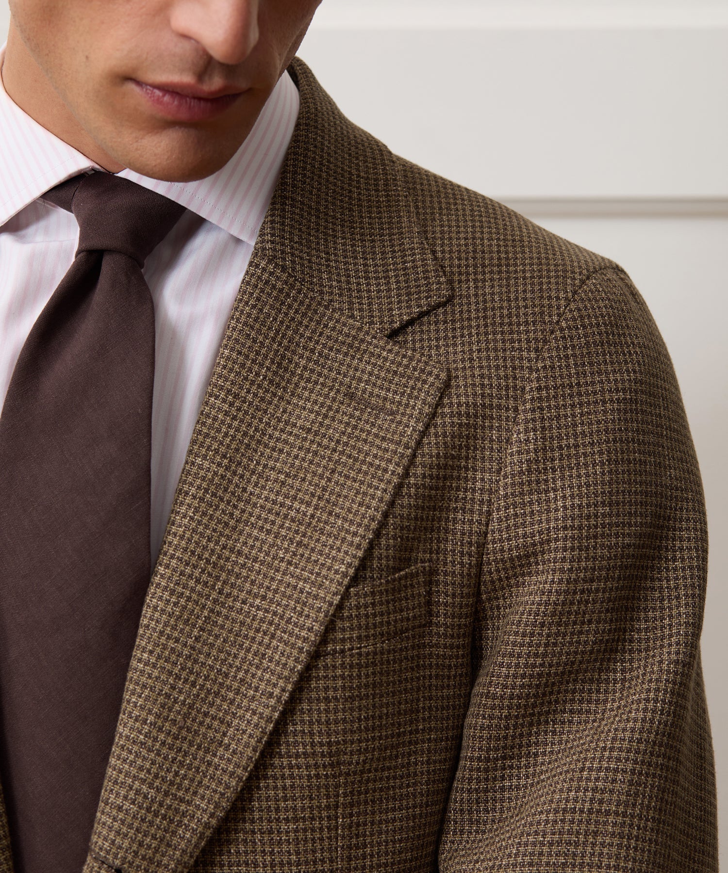 Todd Snyder Italian Linen Houndstooth Madison Jacket in Tan Houndstooth Tan