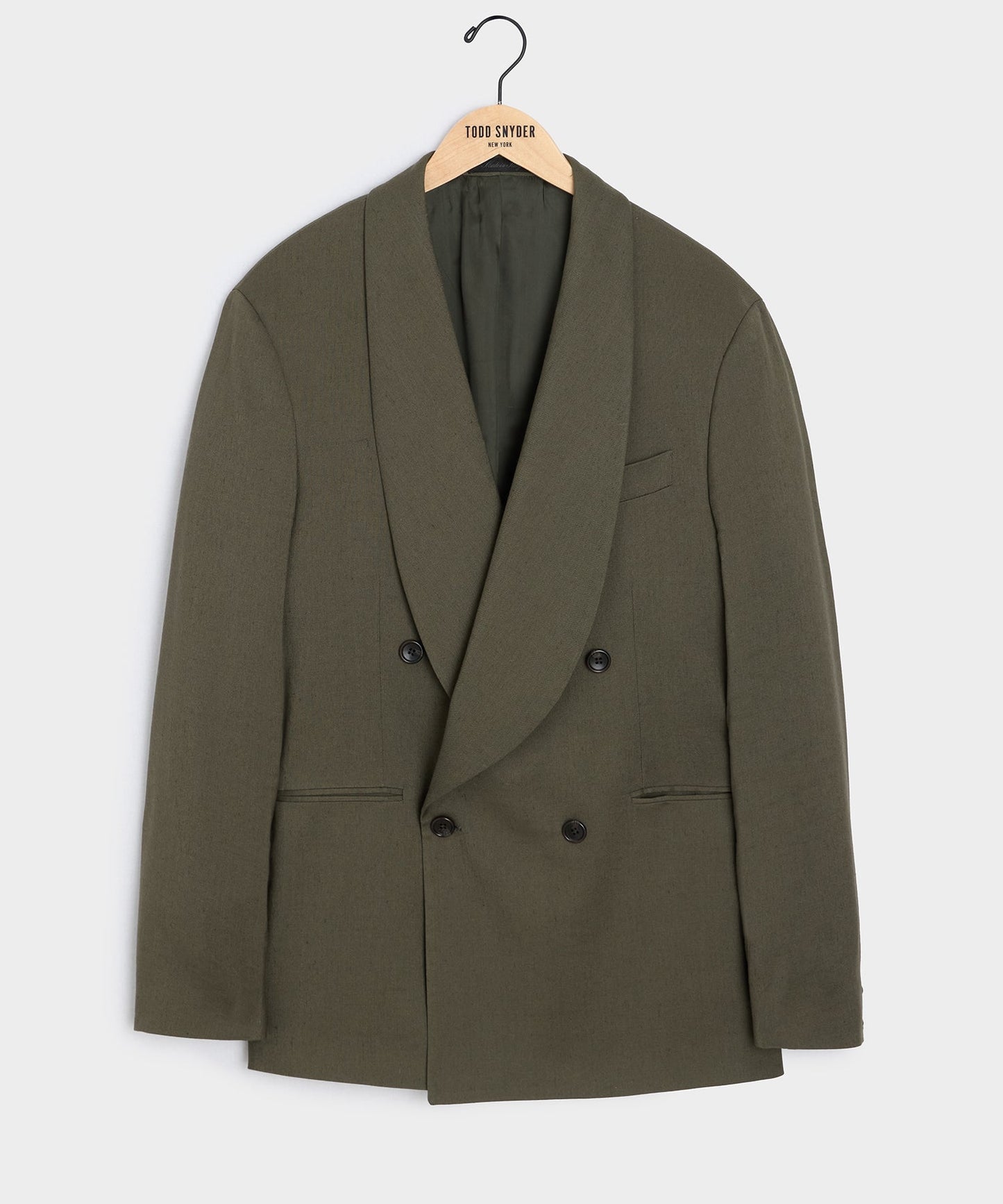 Todd Snyder Italian Double-Breasted Shawl Collar Jacket in Olive Olive