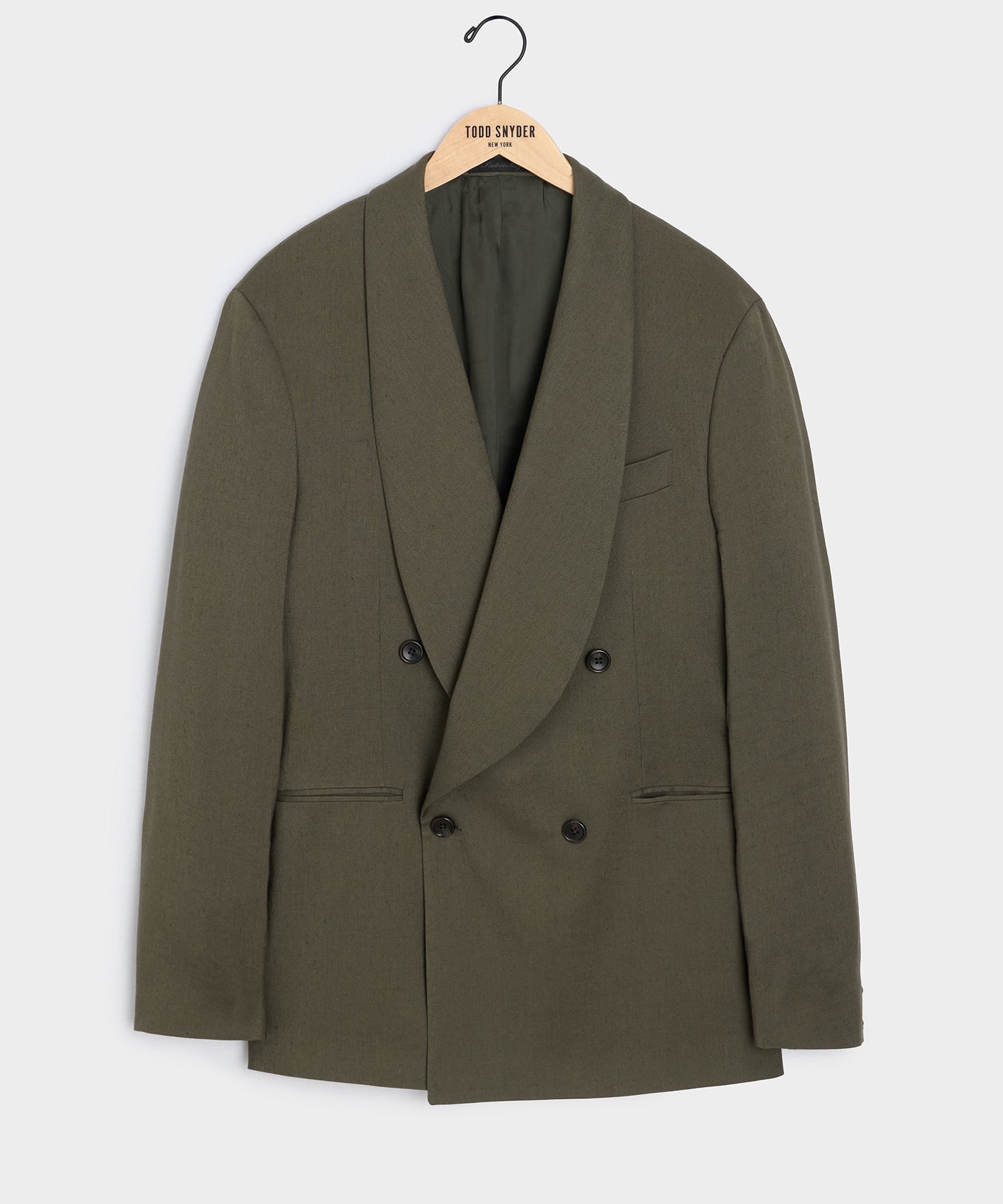 Todd Snyder Italian Double-Breasted Shawl Collar Jacket in Olive Olive