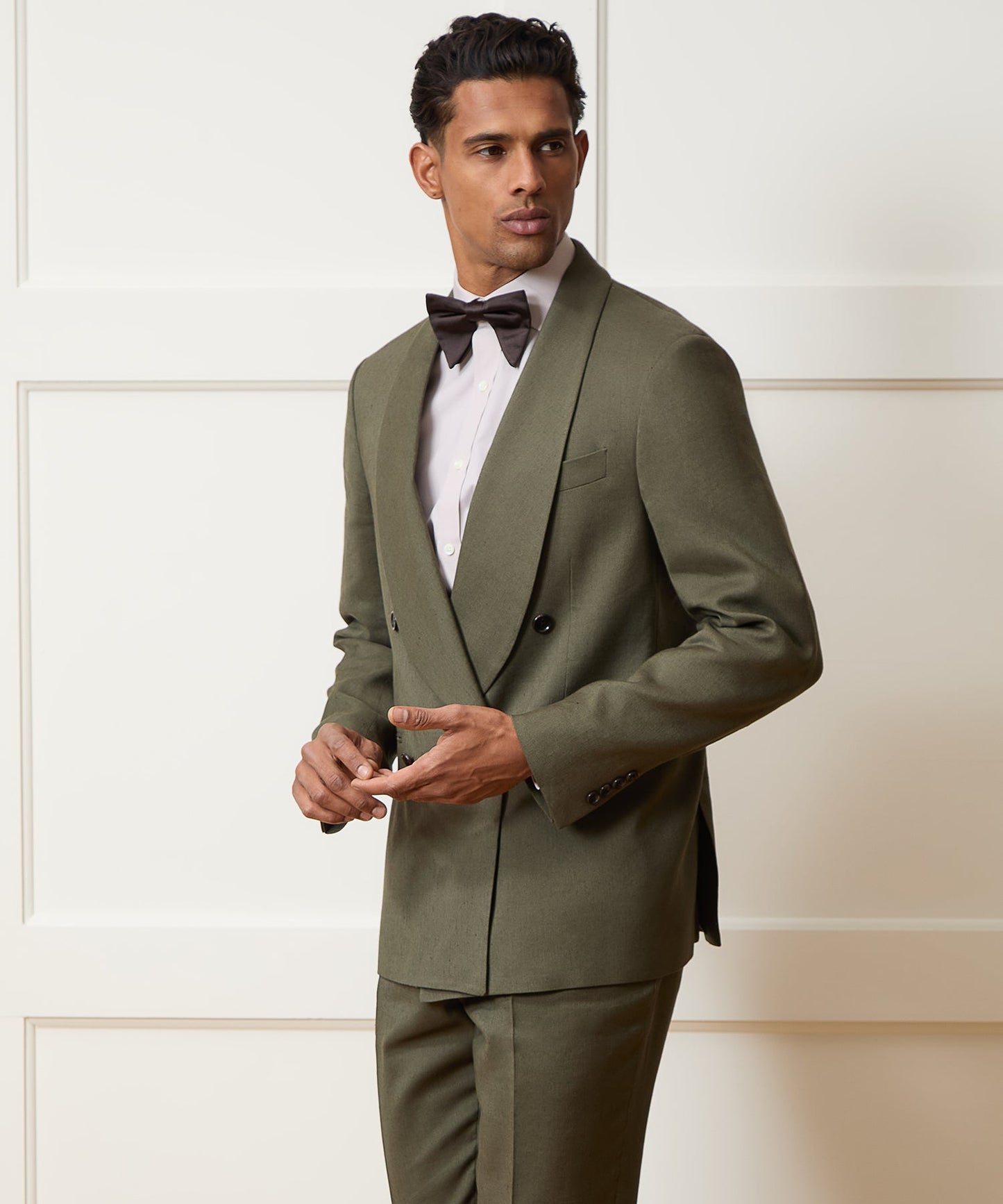 Todd Snyder Italian Double-Breasted Shawl Collar Jacket in Olive Olive