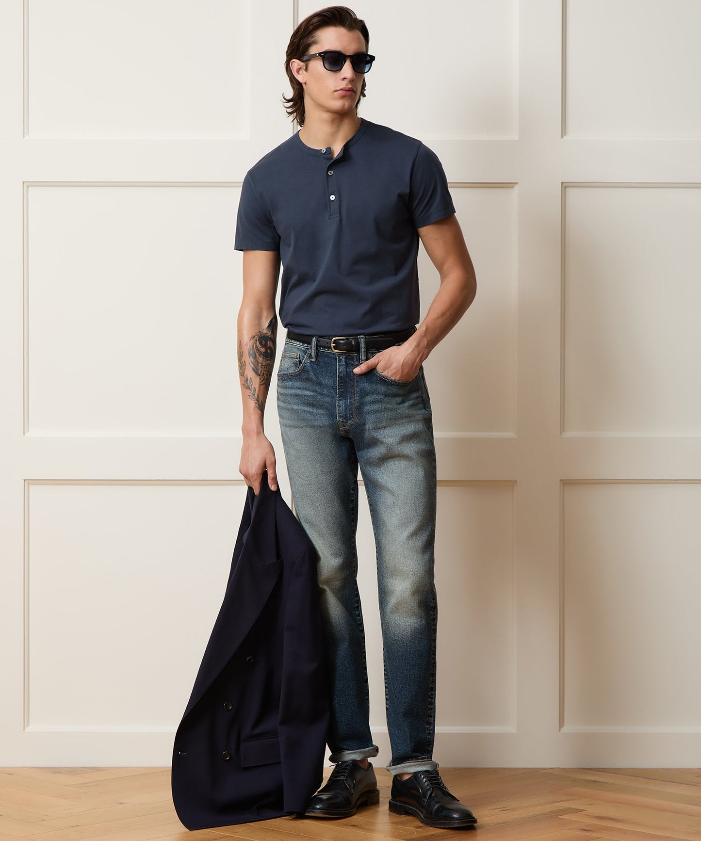 Todd Snyder High-Rise Slim Fit Jean in Medium Indigo in Medium Indigo Medium Indigo