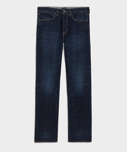 Todd Snyder Straight Japanese Selvedge Stretch Jean in Worn Indigo Dark Indigo