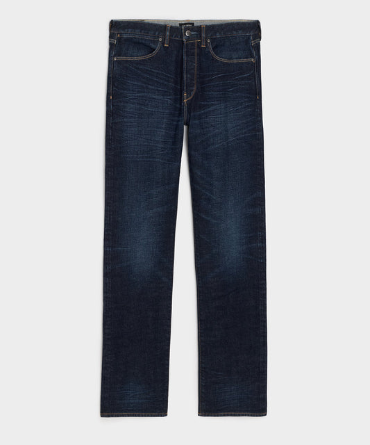 Todd Snyder Straight Japanese Selvedge Stretch Jean in Worn Indigo Dark Indigo