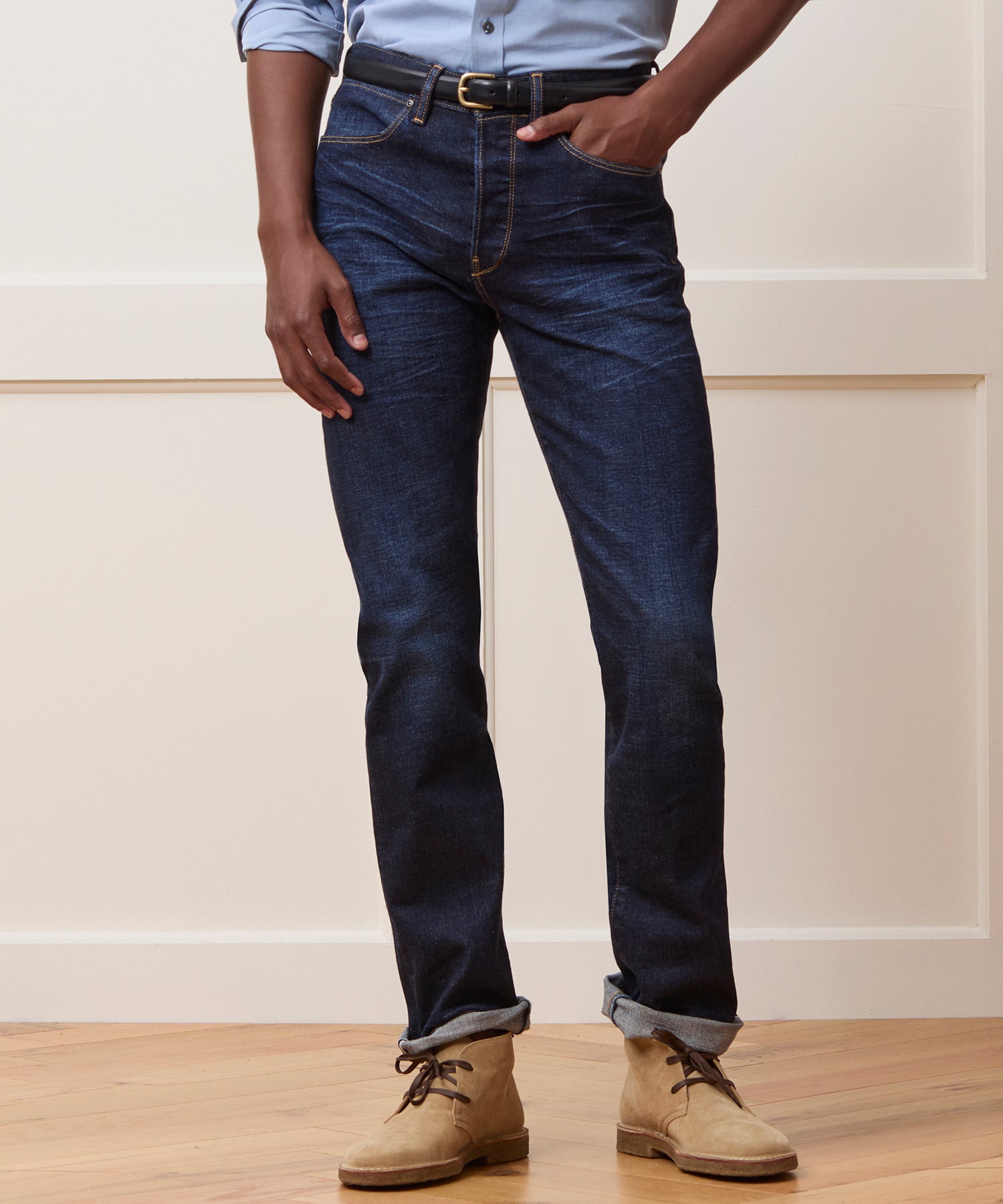 Todd Snyder Straight Japanese Selvedge Stretch Jean in Worn Indigo Dark Indigo