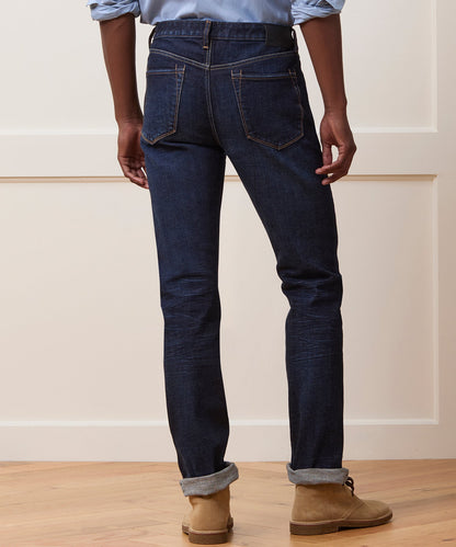 Todd Snyder Straight Japanese Selvedge Stretch Jean in Worn Indigo Dark Indigo
