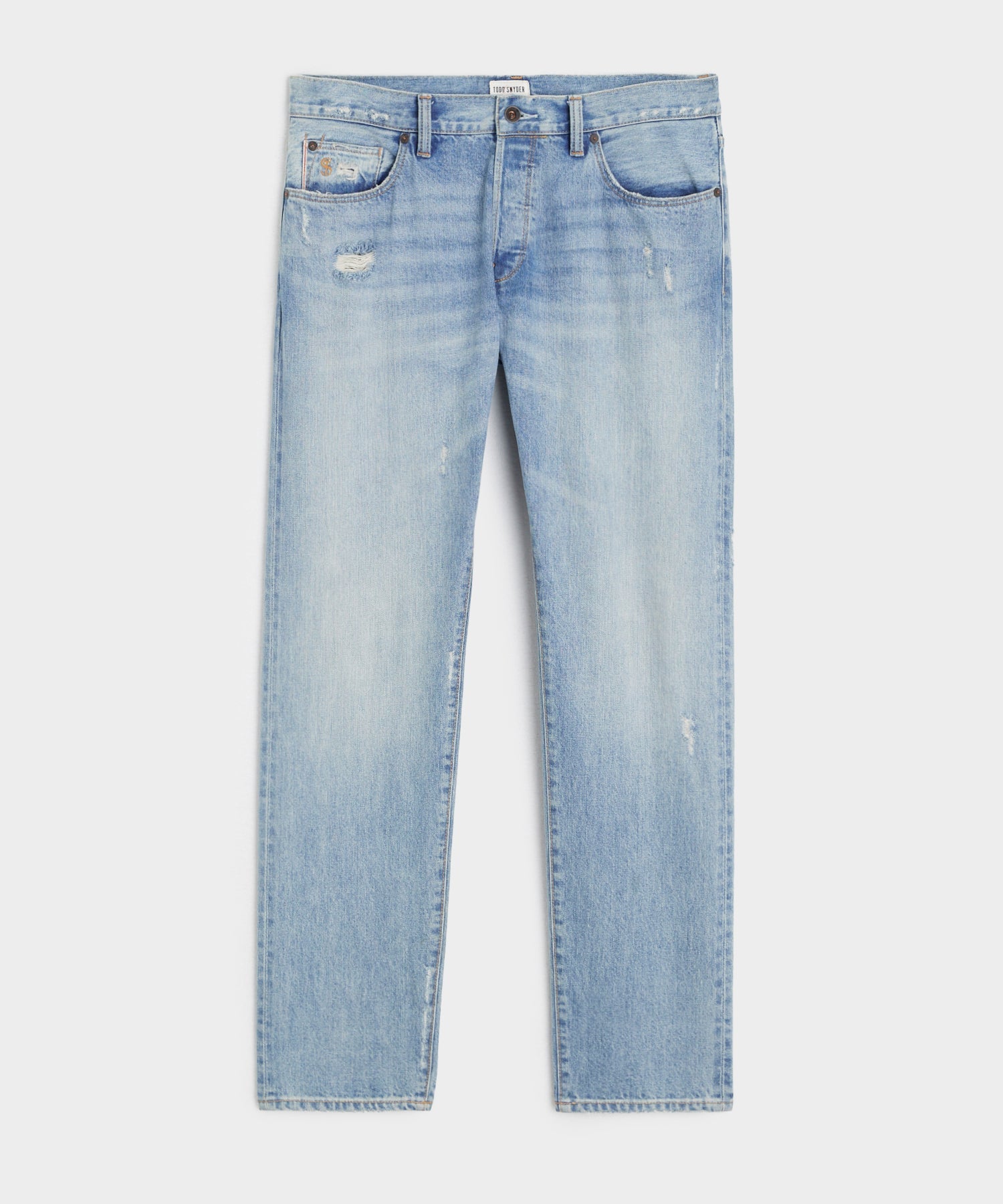 Todd Snyder Slim Selvedge Jean in Destroyed Wash Destroyed Medium Indigo