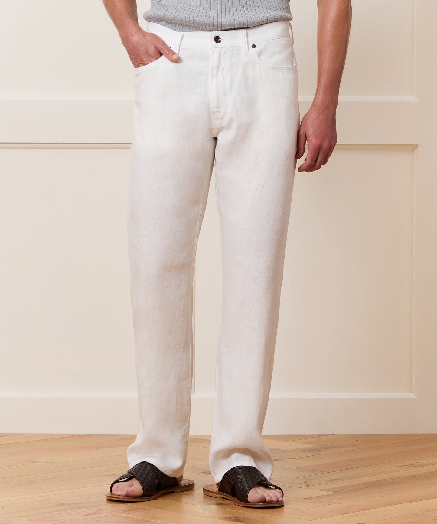 Todd Snyder Straight Fit 5-Pocket Linen Pant White