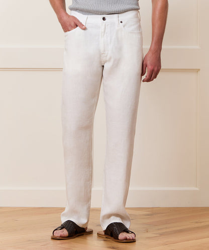 Todd Snyder Straight Fit 5-Pocket Linen Pant White