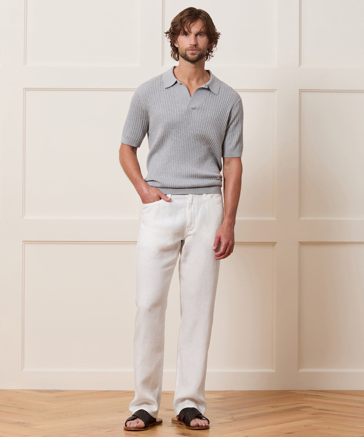 Todd Snyder Straight Fit 5-Pocket Linen Pant White
