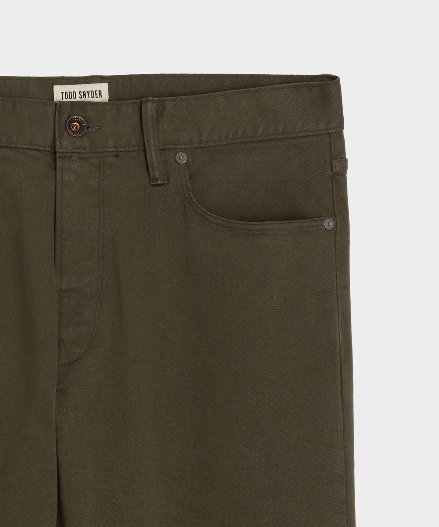 Todd Snyder Vintage Straight Garment-Dyed 5-Pocket Chino in Olive Vine Olive Vine