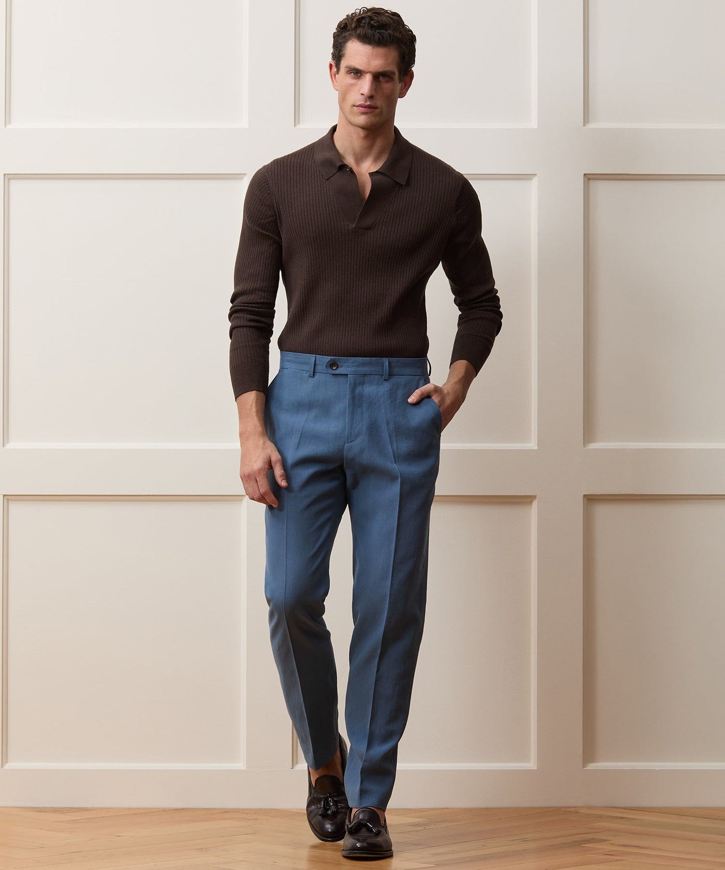 Todd Snyder Sueded Linen Sutton Trouser in Harbor Blue Harbor Blue